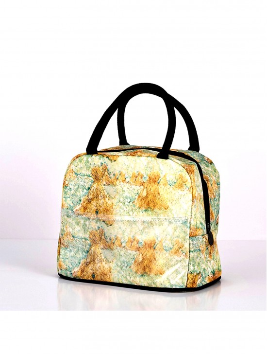 Oil Painting Insulated Lunch Bag with Zip Closure and Outside Pocket